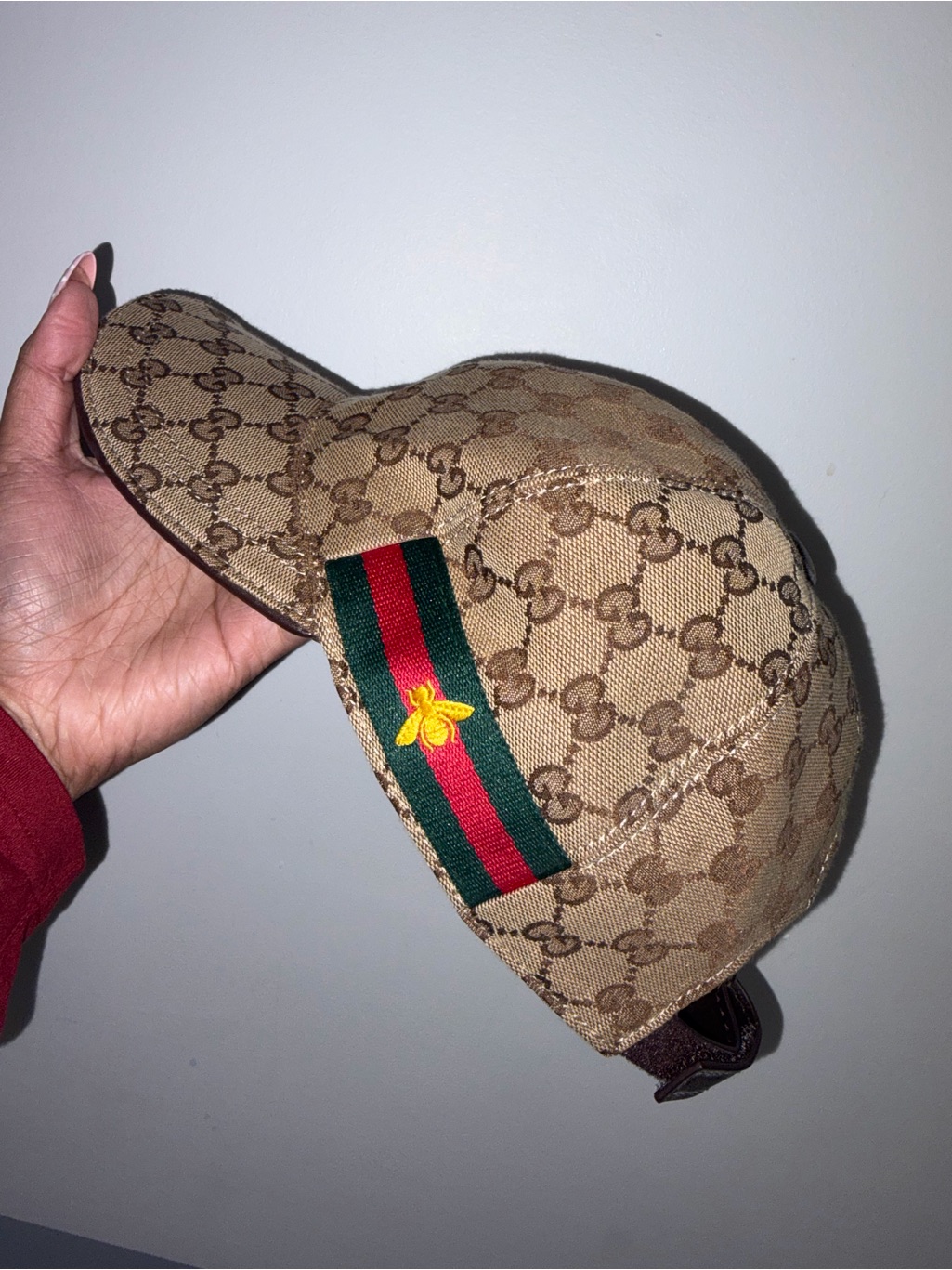 Gucci Monogram Baseball Cap With Green-Red Stripe With Bee